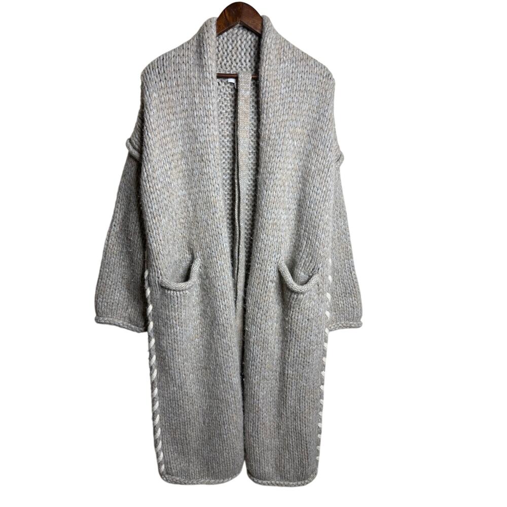 Lunya Lofty Wool Whip Stitch Cardigan Robe XS/S Long Belted Gray